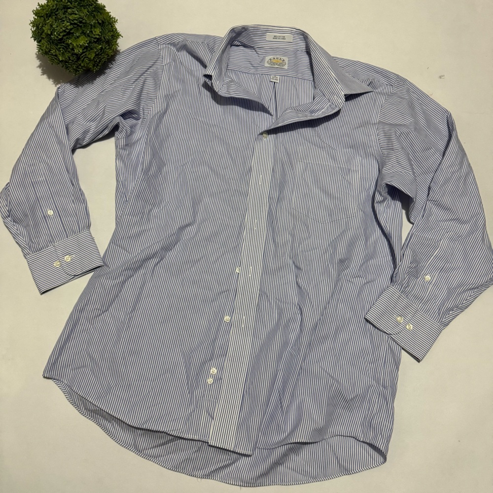 Eagle Blue White Pinstripe 100% Cotton Dress Short Mens Size 16 32/33 Old‎ Money
